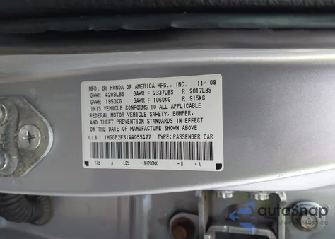 2010 Honda Accord 2.4 Lx из США, поврежденный, VIN 1HGCP2F31AA055477